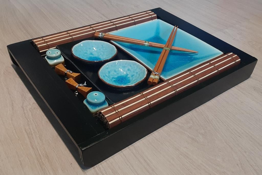 Japans Sushi servies 2 pers. incl. dienblad- 3 sets, Ophalen, Nieuw, Overige stijlen, Porselein