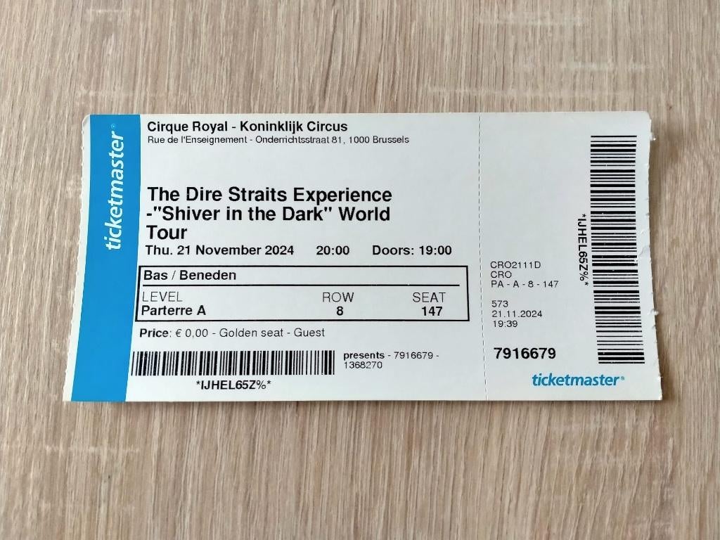 Ticket concert Dire Straits Experience@Cirque royal 11/2024, Collections, Collections Autre, Utilisé, Enlèvement