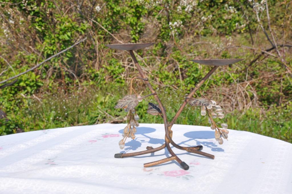 double bougeoirs fer forgé et grappe raisin, Enlèvement ou Envoi, Utilisé, Métal, Bougie