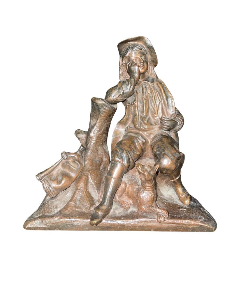 Bronze "Jeune Homme au Repos avec Son Chien" du 19ème siècle, Enlèvement ou Envoi, Bronze
