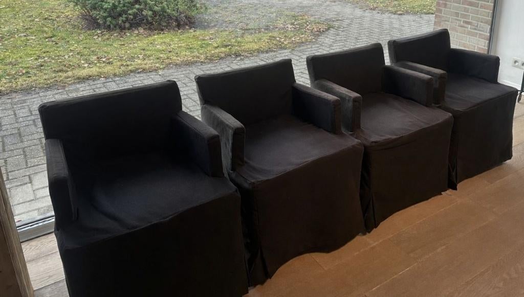 4 zwart/grijze stoeltjes, Ophalen, Gebruikt, Minder dan 75 cm, Stof