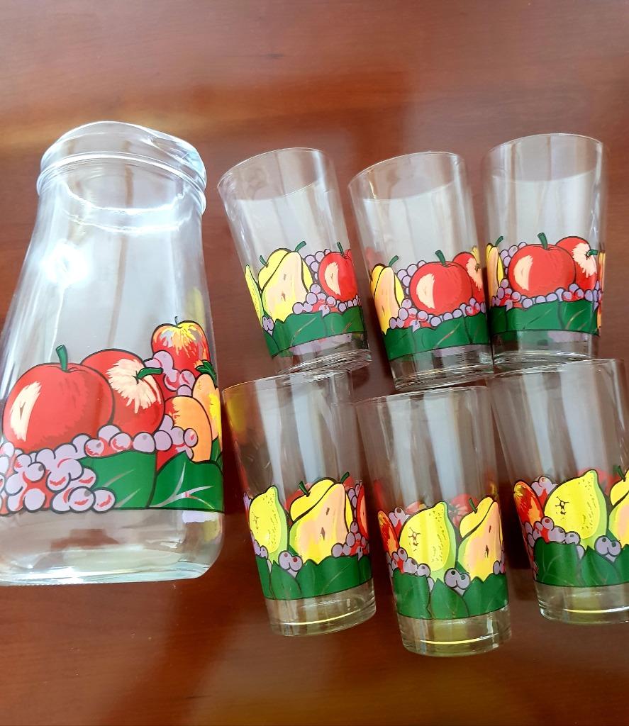 limonadeset fruitglazen set 6 glazen limonade fruit pitcher, Verre ou Verres, Enlèvement ou Envoi, Comme neuf, Verre
