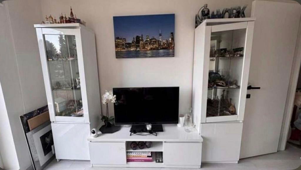 Meuble TV avec 2 vitrines blanc, Ophalen