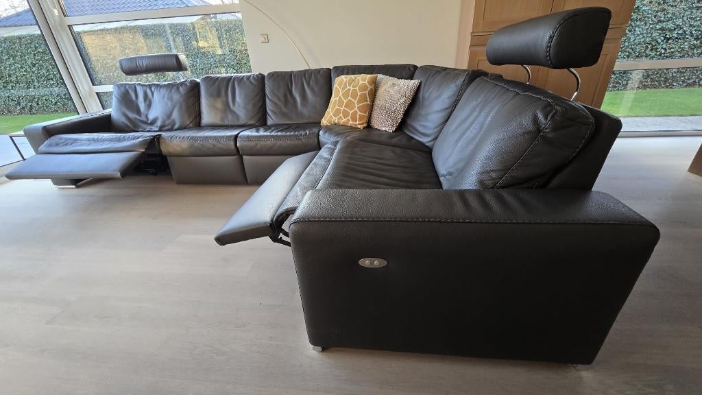 Lederen hoekzetel met 2 relaxen Bugatti, Ophalen, Zo goed als nieuw, Leer