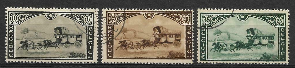 POSTZEGELS BELGIË- REEKS NR. 407/409  (VOLLEDIG)-POSTKOETS, Ophalen of Verzenden, Gestempeld, Gestempeld