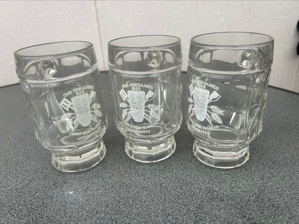 3 oude glazen bierpotten oud hoegaards wit bier, Enlèvement ou Envoi, Comme neuf