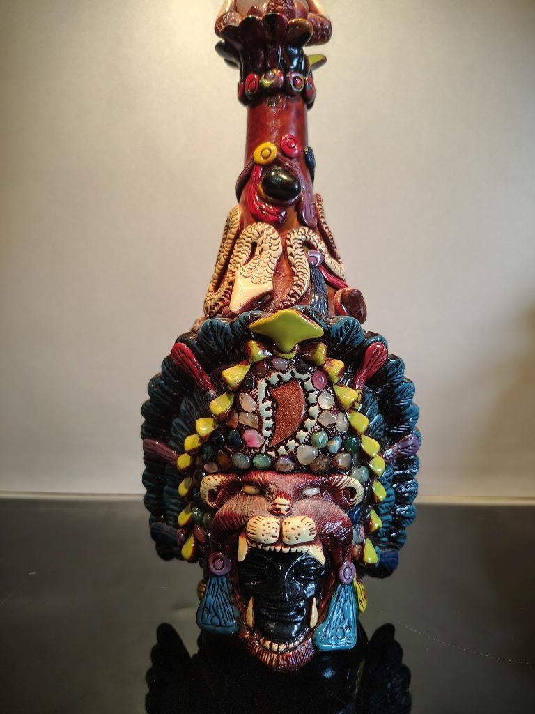 Prachtig totemsculptuur „Jaguar Warrior” - 33cm, Antiek en Kunst, Ophalen of Verzenden