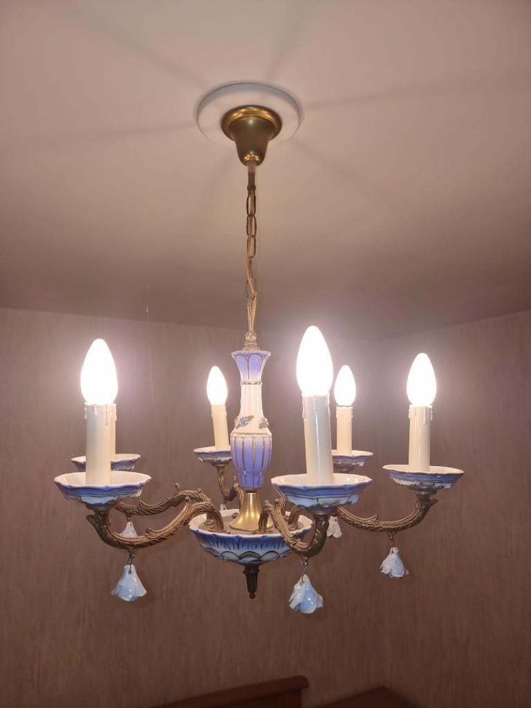 Vintage kroonluchter met blauw delft, Ophalen
