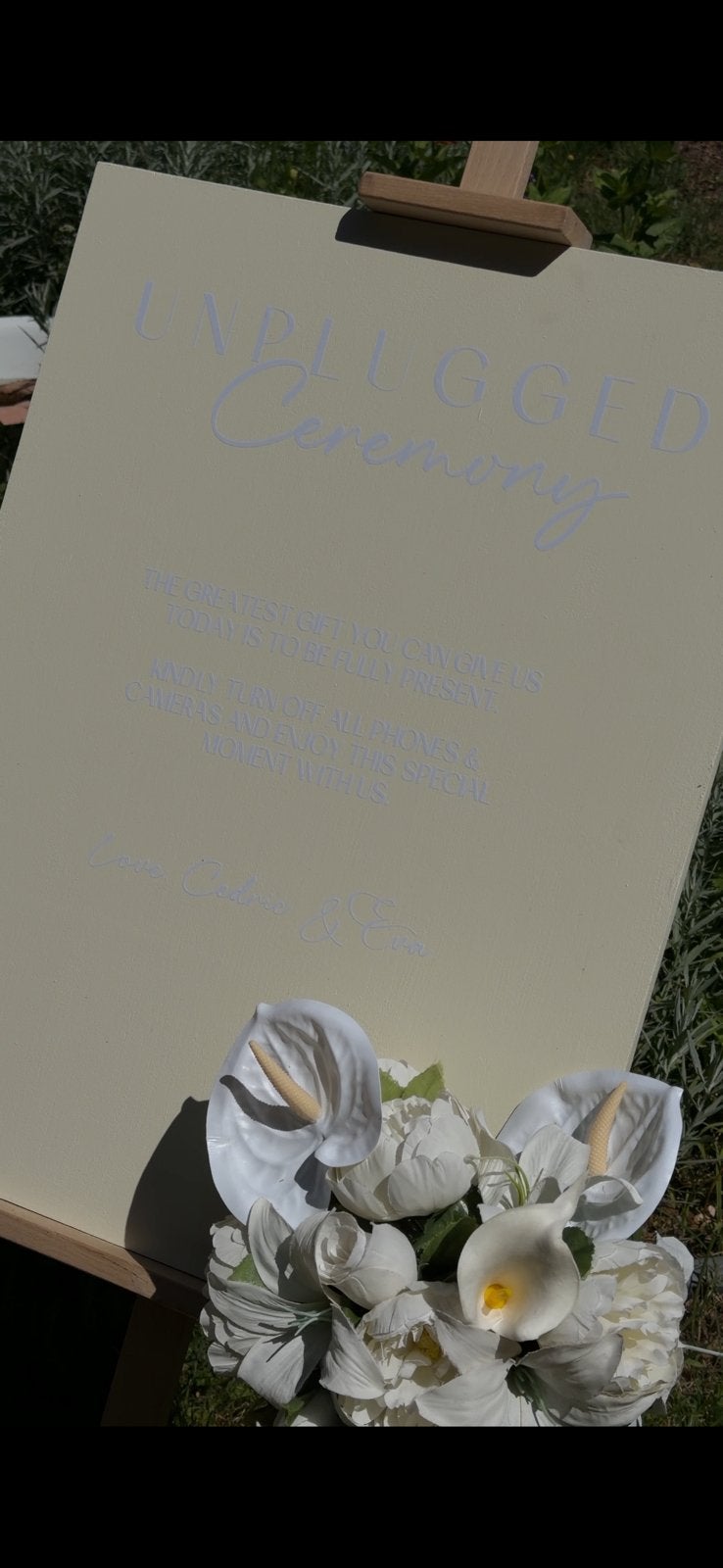 Stijlvol botergeel ‘Unplugged Ceremony’ bord met bloemstuk, Huis en Inrichting, Woonaccessoires | Tekstborden en Spreuken, Ophalen