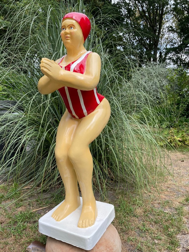 Duikende dame, zwemster jacuzzi tuin, zwembad, vijver 115cm, Ophalen, Nieuw, Kunststof, Mensenbeeld