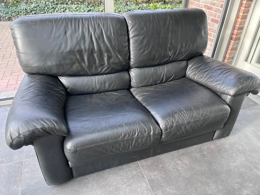 Lederen zetel 2-zit, Huis en Inrichting, Ophalen, Gebruikt, Tweepersoons, Leer