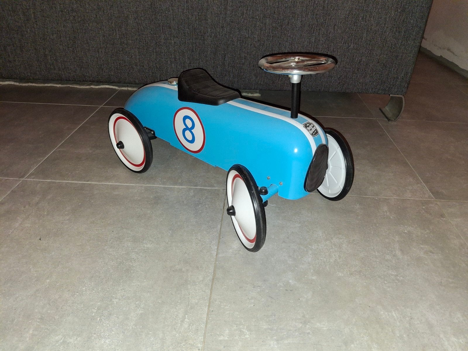 Retro Roller Metalen Loopwagen blauw, Ophalen