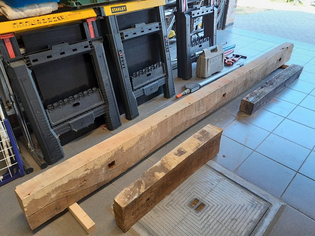 3 eiken balken, Bricolage & Construction, Bois & Planches, 50 mm ou plus, 250 à 300 cm, Chêne, Enlèvement
