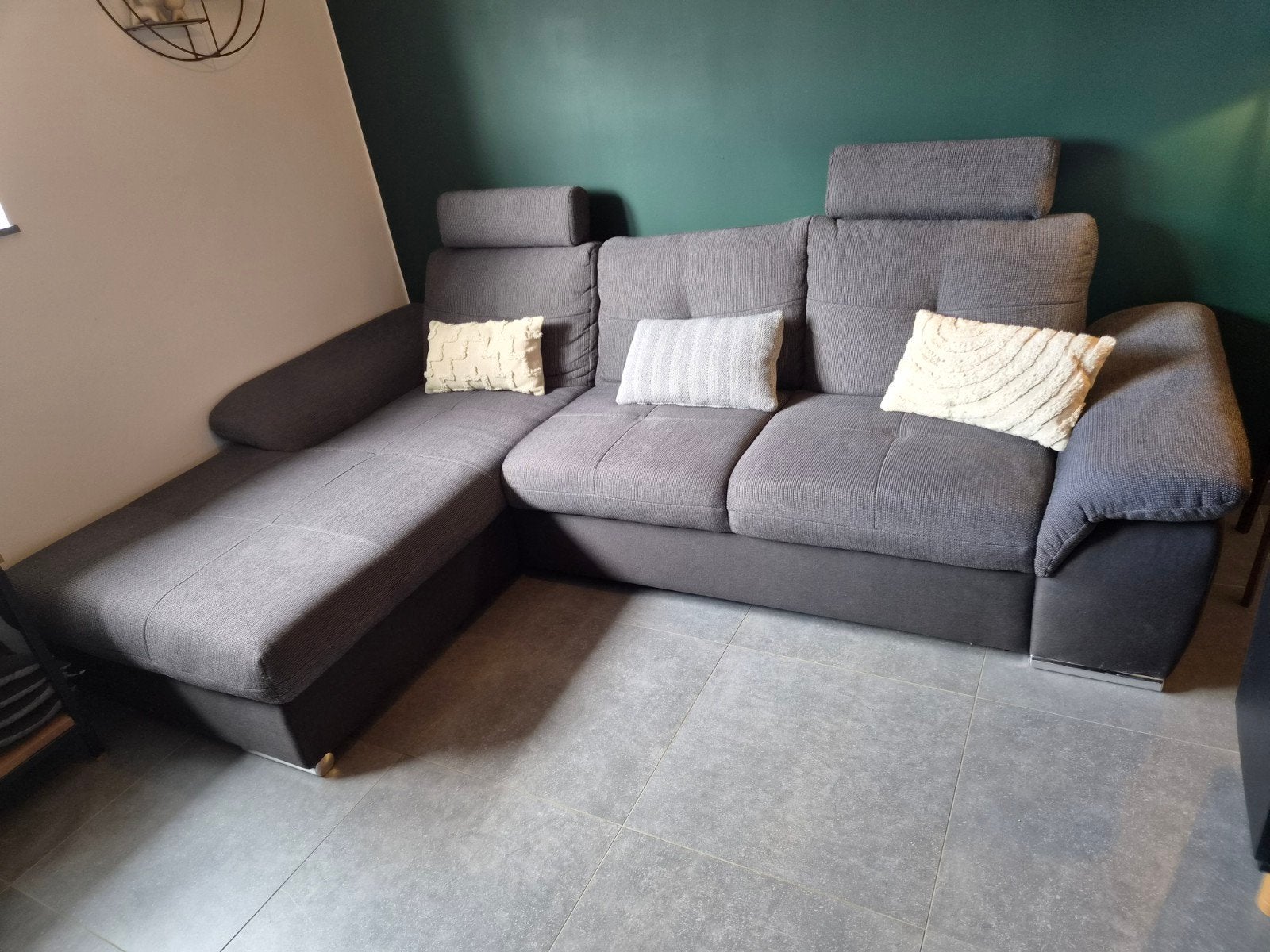 Fauteuil gris avec méridienne et extension, Enlèvement, Utilisé, Tissus