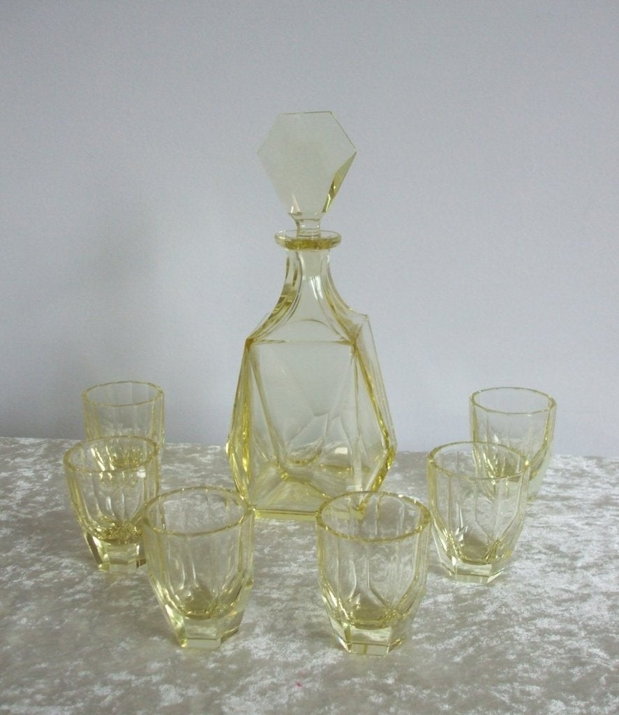 Set à liqueur Art-déco avec 6 verres - Moser, Antiquités & Art, Enlèvement ou Envoi