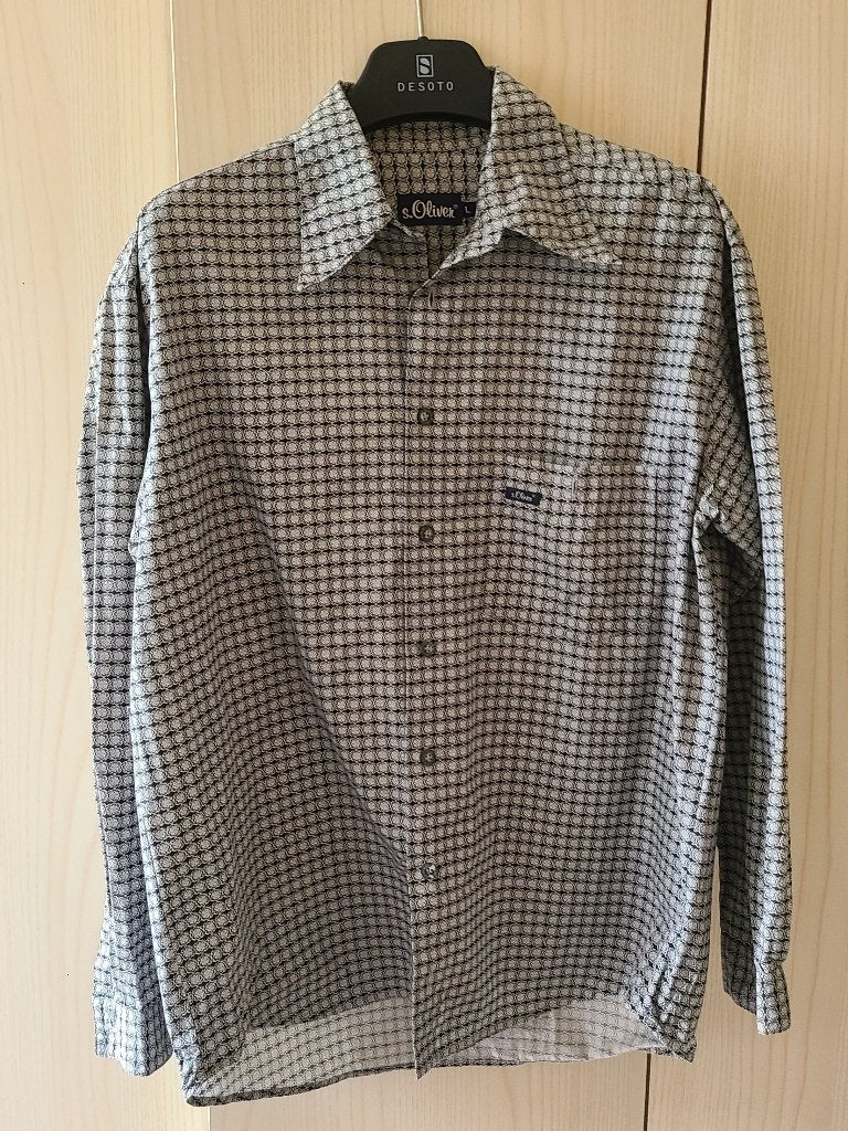 Prachtig herenhemd - S. Oliver - Zwart/grijs - Large, Ophalen, Zo goed als nieuw, Halswijdte 41/42 (L), Grijs