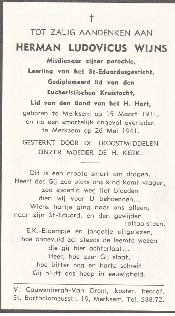 K 10 / B P WIJNS MERKSEM 1931 - 1941, Ophalen of Verzenden, Bidprentje