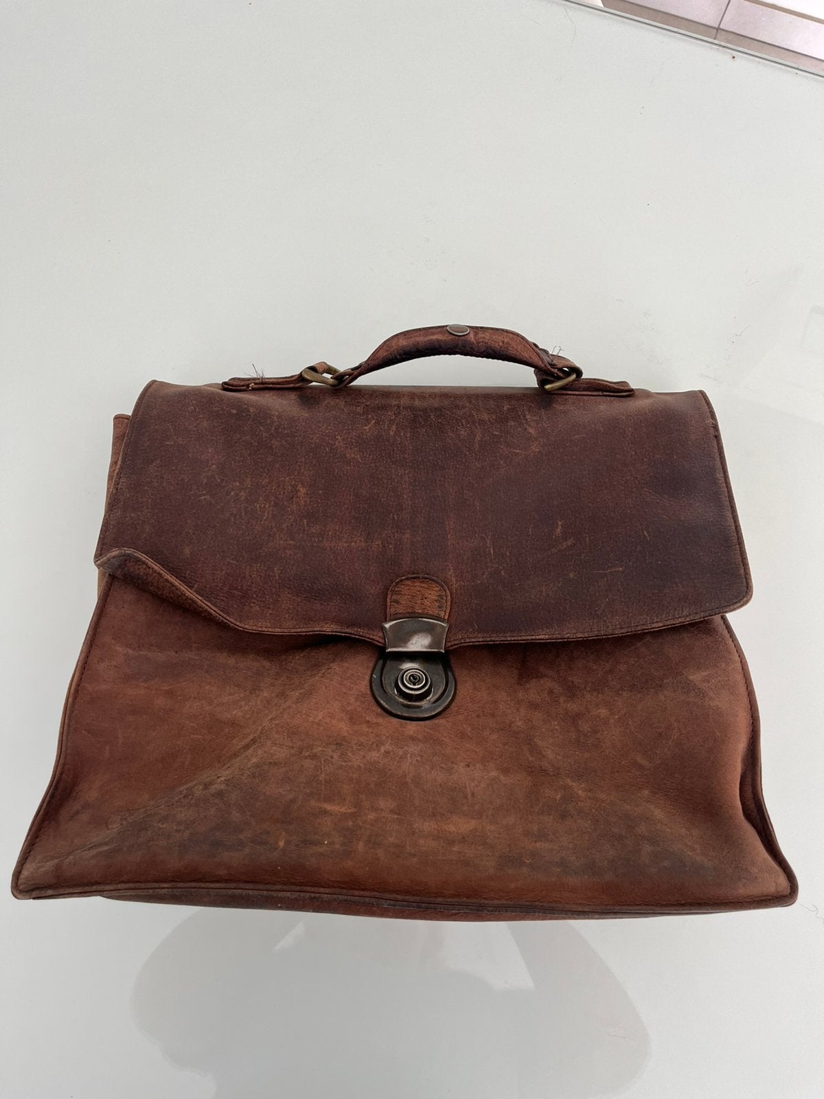 Vintage leren boekentas / aktetas, Ophalen, Gebruikt