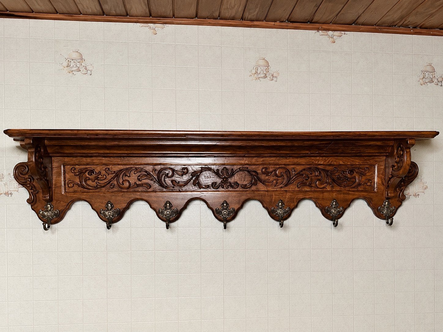 Beau porte-manteau en bois ancien, Enlèvement, Bois, Portemanteau mural