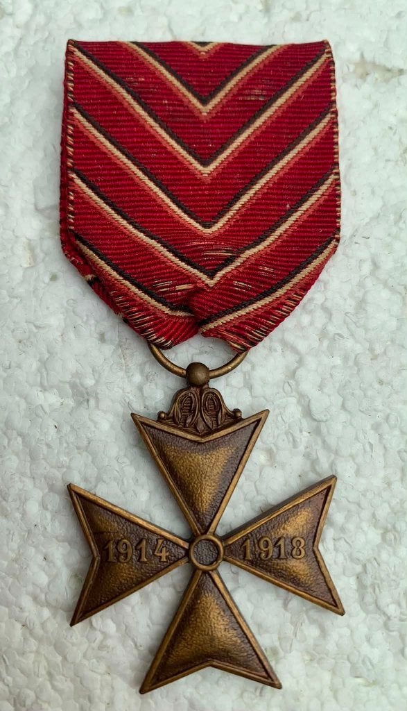 Medaille, Het Kruis der weggevoerden, WO1, 14-18 ZG, Verzamelen, Ophalen of Verzenden, Landmacht, Lintje, Medaille of Wings