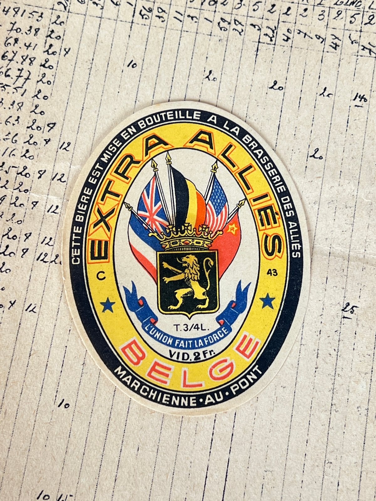 Étiquette Extra belge brasserie des Alliés Marchienne, Collections, Enlèvement ou Envoi, Utilisé
