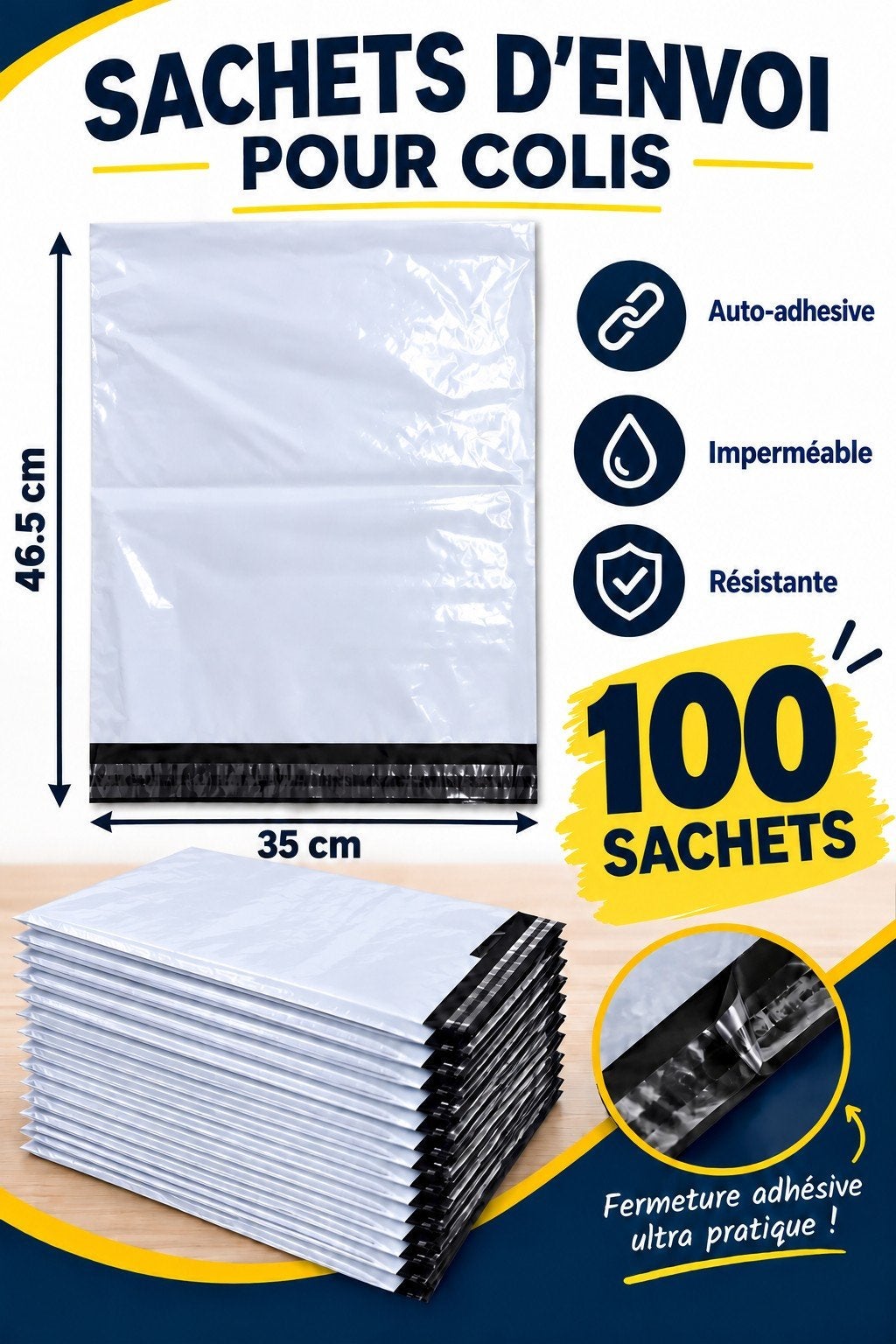 100 sachets d'envoi pour colis 46,5cm x 35cm, Diversen, Ophalen of Verzenden, Nieuw