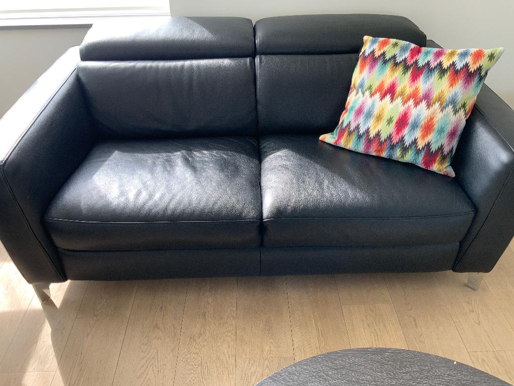 Natuzzi zwarte (kwaliteits)lederen salon - 2 fauteuils, Huis en Inrichting, Fauteuils, Gebruikt, Leer, Ophalen