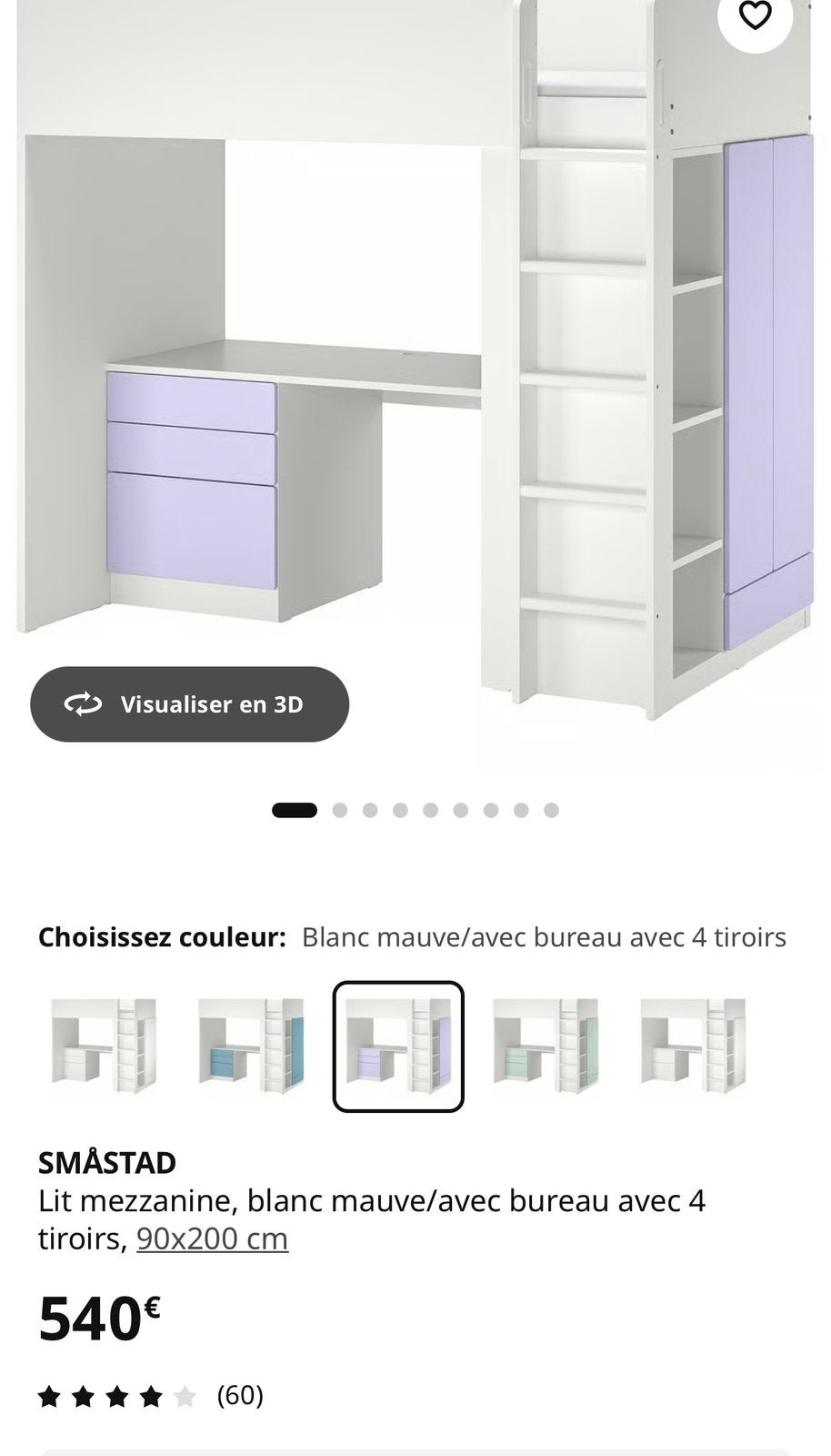 IKEA SMÅSTAD hoogslaper wit/roze ladder aan de linkerkant, Ophalen of Verzenden, Zo goed als nieuw, Hoogslaper