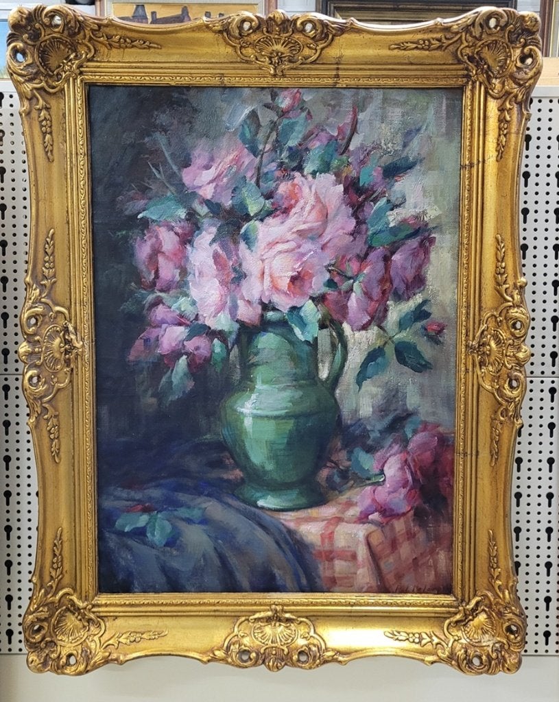 Pol DE LAMPER, roze rozen, Antiek en Kunst, Kunst | Schilderijen | Klassiek, Bloemen, Klassiek, Olieverf, Doek, Gesigneerd, Handgeschilderd