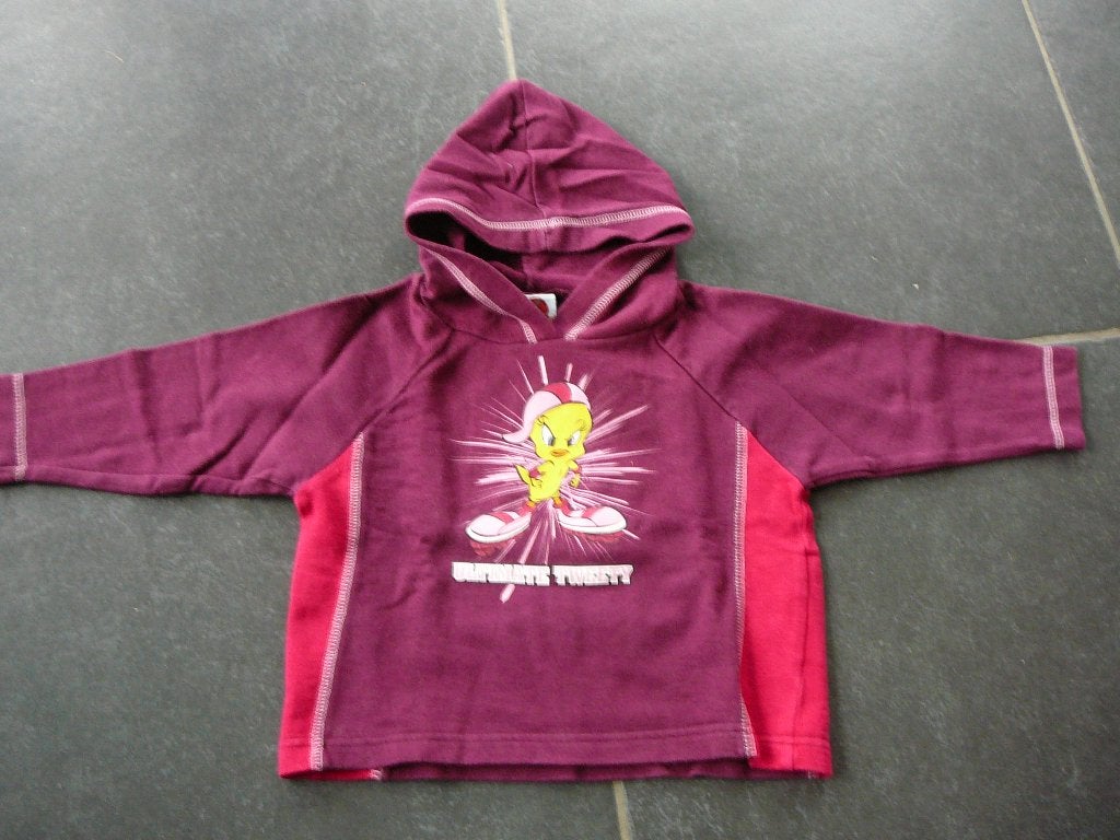 bordeaux trui van Tweety met kapje, Kinderen en Baby's, Kinderkleding | Maat 92, Ophalen of Verzenden, Gebruikt, Meisje, Trui of Vest