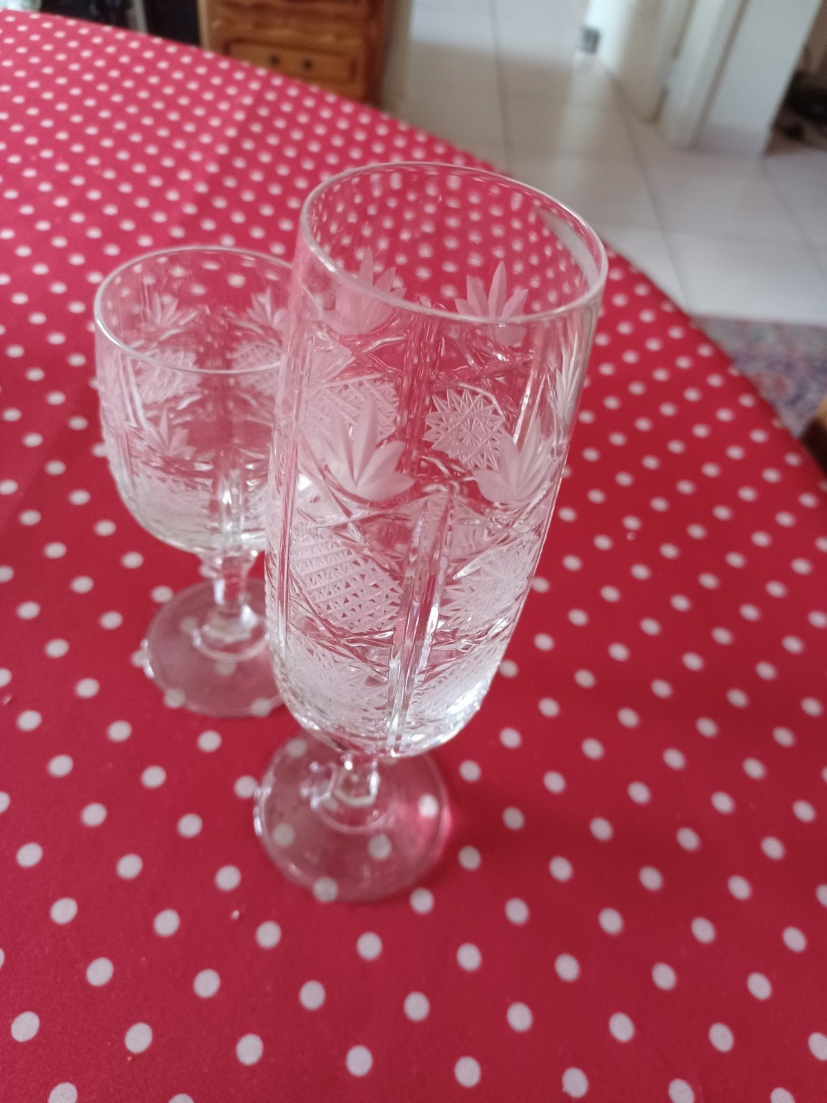 set van 6 champagneglazen en 5 portoglazen. Kristal, Ophalen of Verzenden