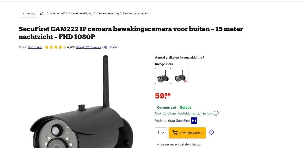 Secufirst HD CAM212, TV, Hi-fi & Vidéo, Enlèvement ou Envoi, Comme neuf, Caméra extérieure