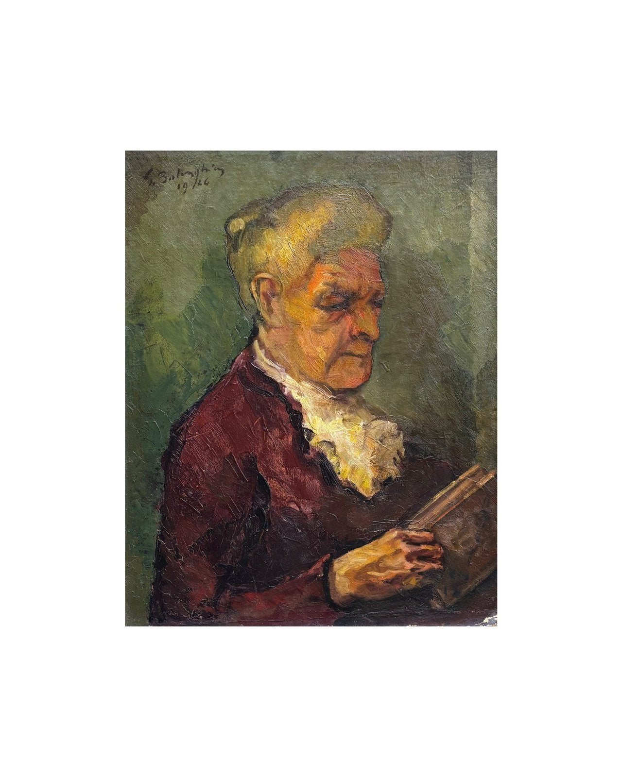 Peinture à l'huile d’une vieille dame par Gustave Balenghien, Antiquités & Art, Enlèvement ou Envoi, Peinture à l'huile, Panneau