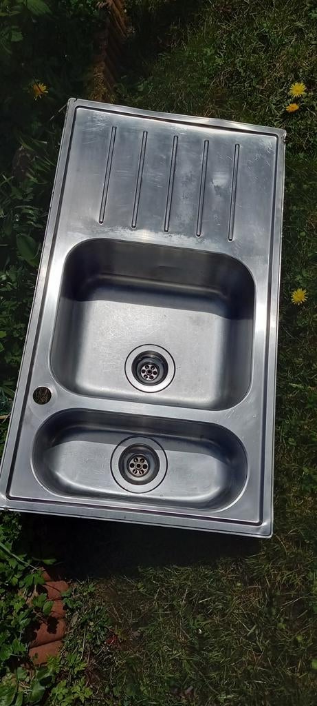 Évier inox double bac 50cm/90cm  avec robinet grohe, Maison & Meubles, Cuisine | Éléments de cuisine, Enlèvement, Utilisé