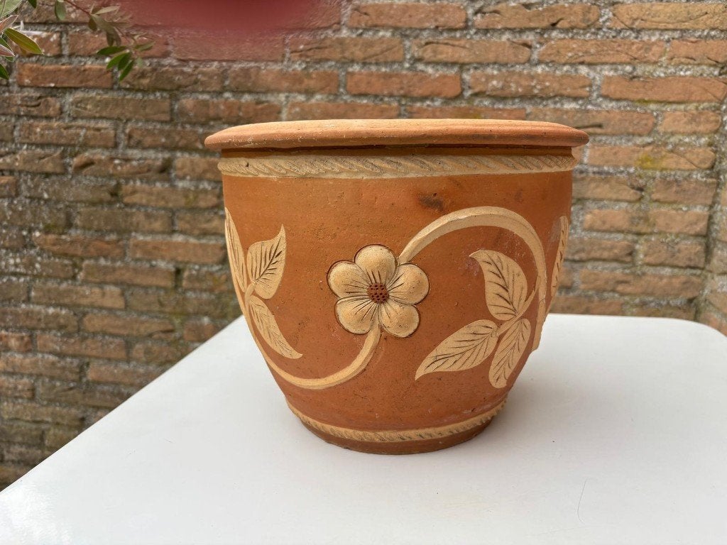 Pot de fleurs en terre cuite, Enlèvement ou Envoi, 25 à 40 cm, Rond, Utilisé