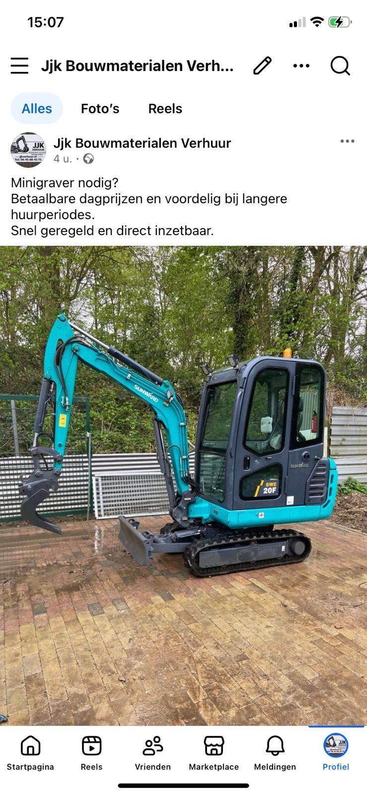 Minigraver 1,9 ton te huur, Ophalen of Verzenden
