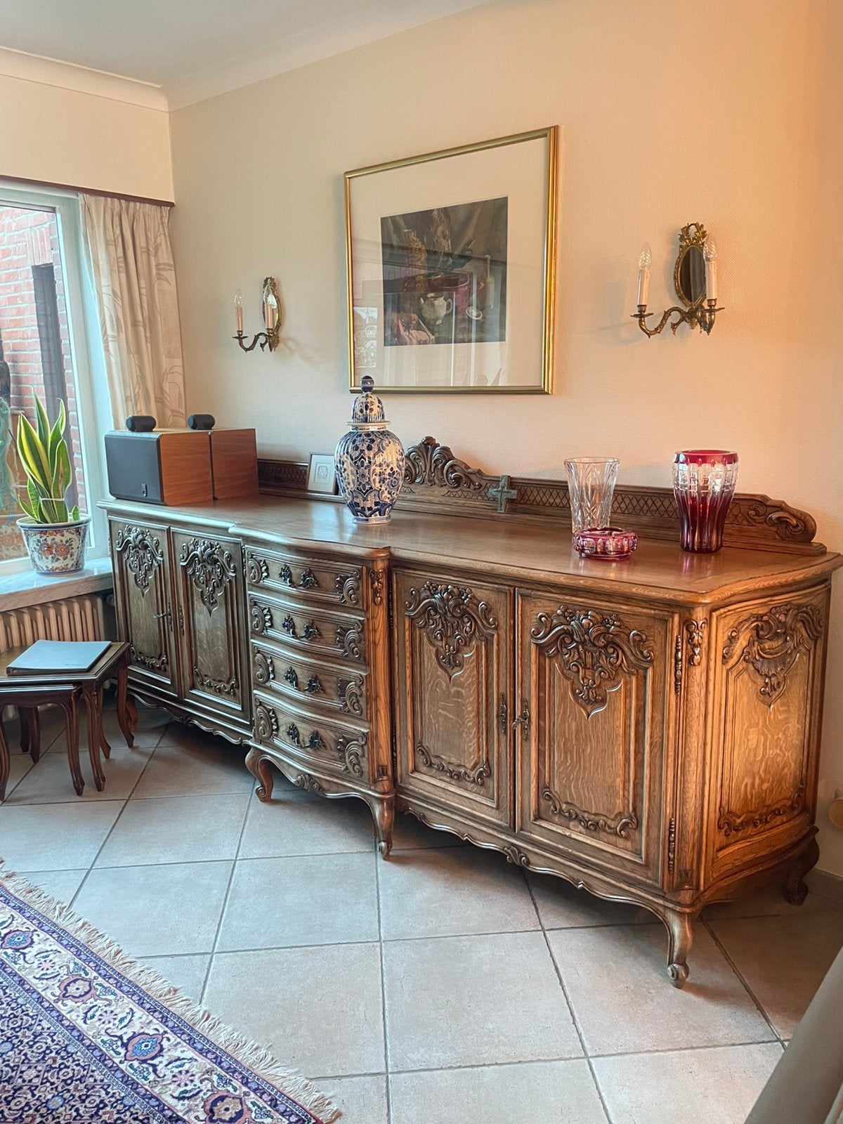 Complete eiken eetkamer tafel, 6 stoelen en 2 dressoirs, Ophalen, Gebruikt