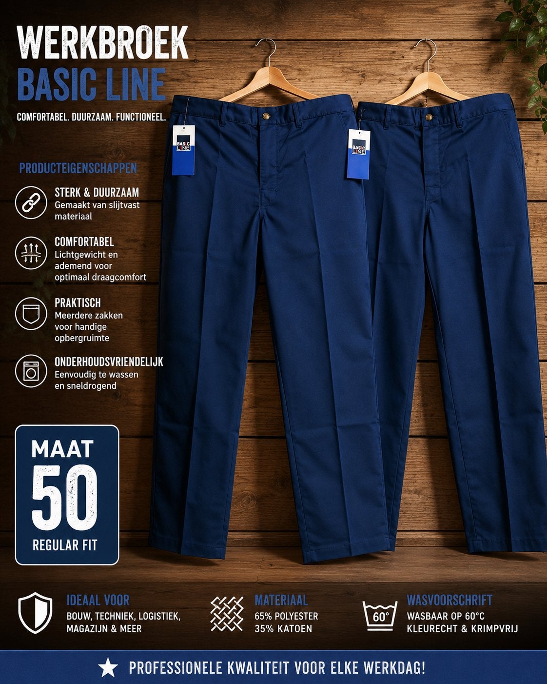 2 Nieuwe Werkbroeken, Ophalen, Nieuw, Maat 48/50 (M), Blauw