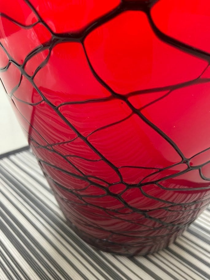 Mondgeblazen retro design vaas in rood Murano glas, Enlèvement
