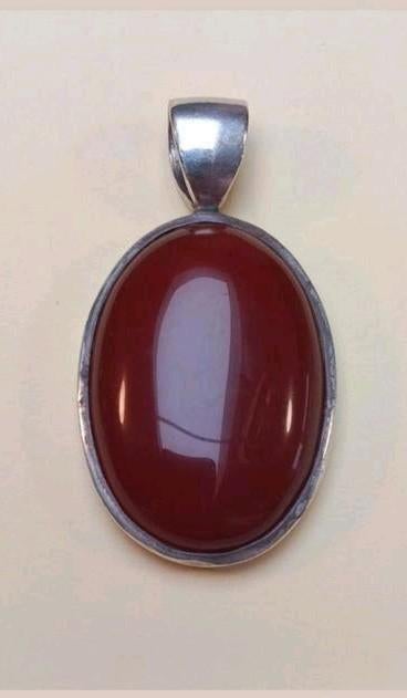 Pendentif cornaline "Qualité Extra" & argent  rhodié 14gr, Enlèvement ou Envoi, Blanc, Argent