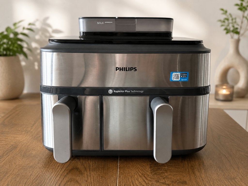 Philips Airfryer 5000 Series Dual Basket NA555/00 – 9L, Ophalen of Verzenden, Gebruikt, Airfryer XL, 1000 t/m 1499 gram