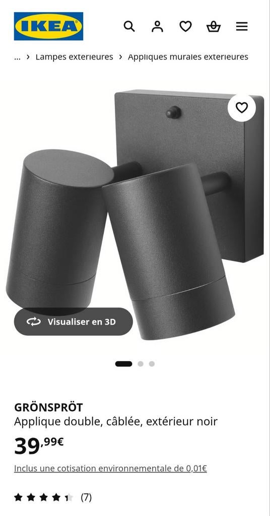 GRÖNSPRÖT lampe murale ikea, Neuf