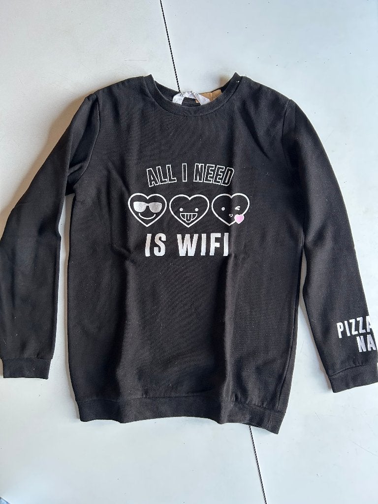 Zwarte TRUI met tekst 'All I need is WIFI' - 146/152 - H&M, Kinderen en Baby's, Kinderkleding | Maat 146, Ophalen of Verzenden