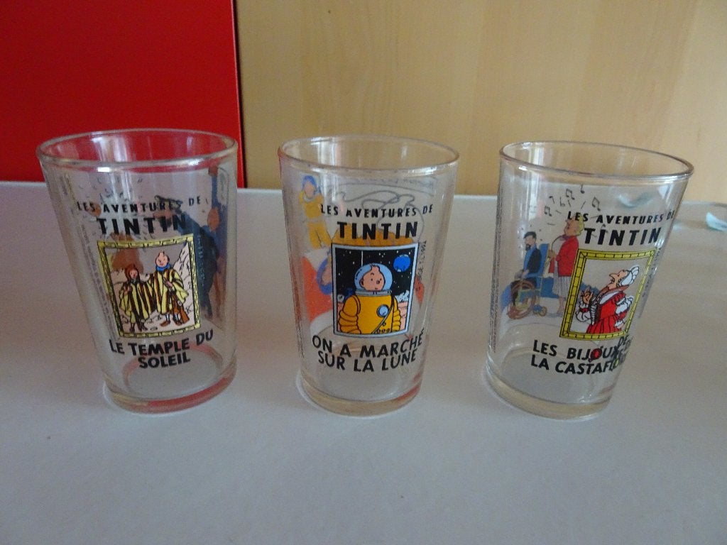 3 verres Amora - Les aventures de Tintin, Enlèvement ou Envoi, Comme neuf, Verre à eau