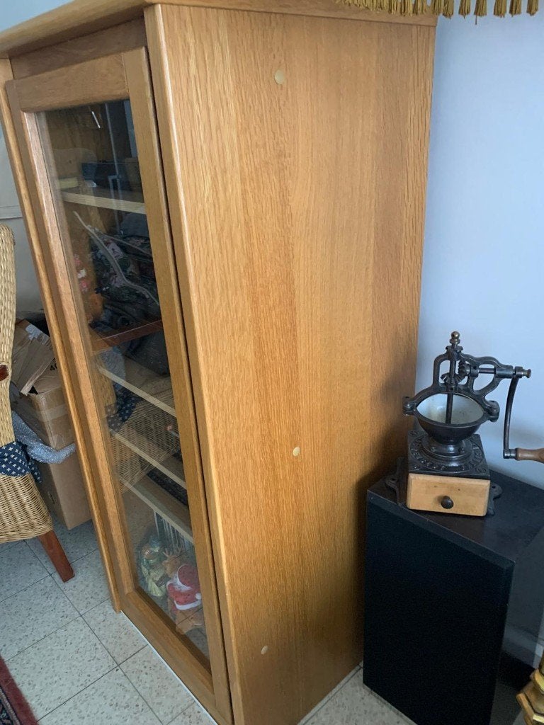 Sfeervol audio/opbergkast met glasdeur, Maison & Meubles, Armoires | Vitrines, Utilisé, 100 à 150 cm, 50 à 100 cm, 50 à 75 cm
