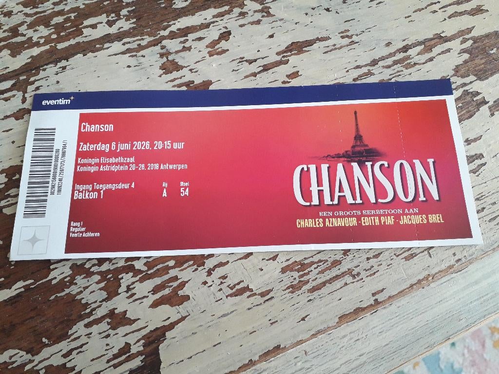 Ticket Chanson Antwerpen, Tickets en Kaartjes, Concerten | Overige, Eén persoon, Juni