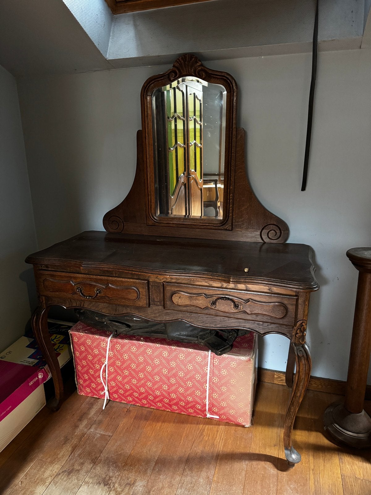 Antieke kaptafel met spiegel en 2 laden, Ophalen