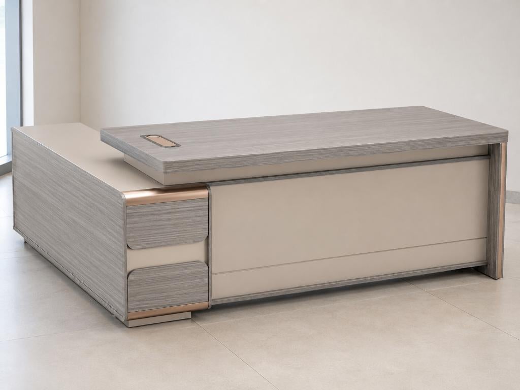 Nieuw in doos: L-vormig directiebureau 180  180 cm, BeigeGr, Huis en Inrichting, Bureaus, Ophalen, Hout, Hoekbureau, Nieuw