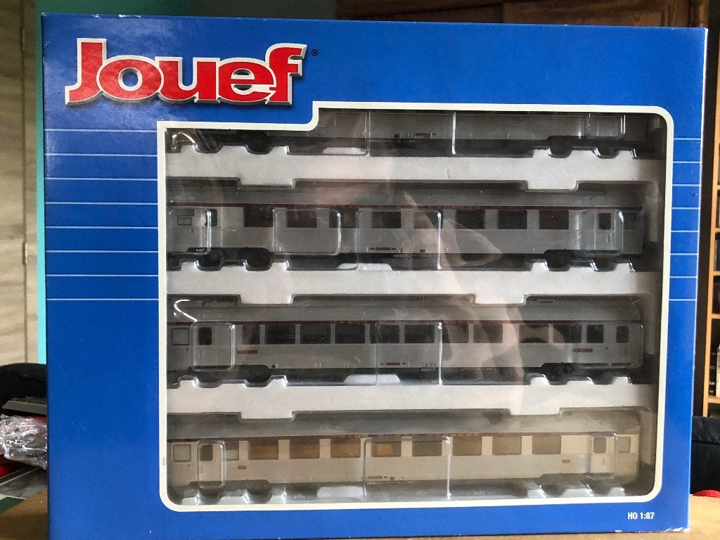 JOUEF HJ4007 SNCF COFFRET 4 VOITURE TEE INOX CISALPIN HO, Envoi, Utilisé, Jouef