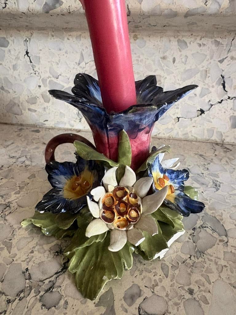 Vintage Capodimonte porselein kandelaar, Ophalen of Verzenden